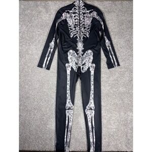 Womens Skeleton Costume Jumpsuit Full Body‎ Halloween Spooky Print XL